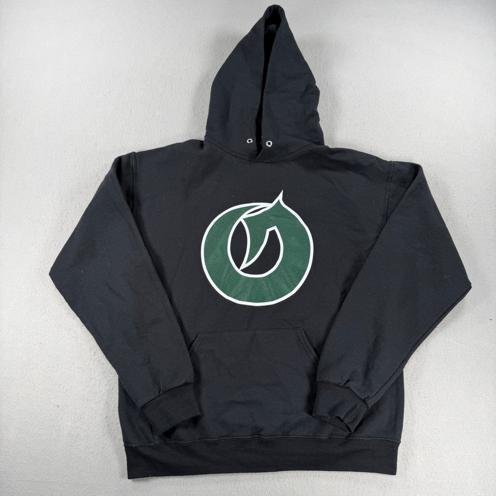 Jerzees NuBlend Mens Medium Black Hoodie Green Graphic Pullover Sweatshirt